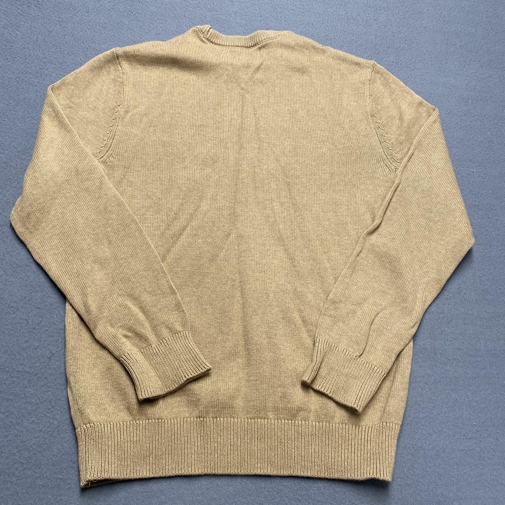 Chaps Sweater Mens Small Beige Gray Stripe Cotton Crewneck Knit Pullover Logo - Picture 5 of 8